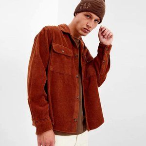 Gap Corduroy Shirt Jacket Overshirt Utility Copper Rust Brown Cotton Mens Size M